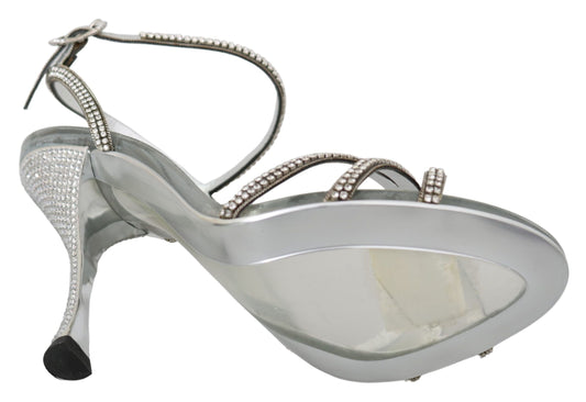 Dolce & Gabbana Sandaletten mit Knöchelriemen in Silber mit Kristallen