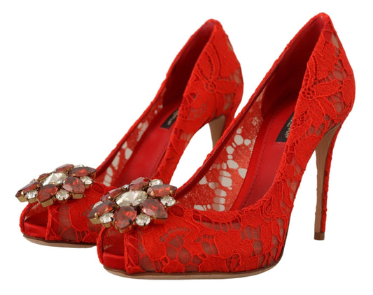 Dolce & Gabbana Pumps Taormina aus Spitze in Rot mit Kristallen