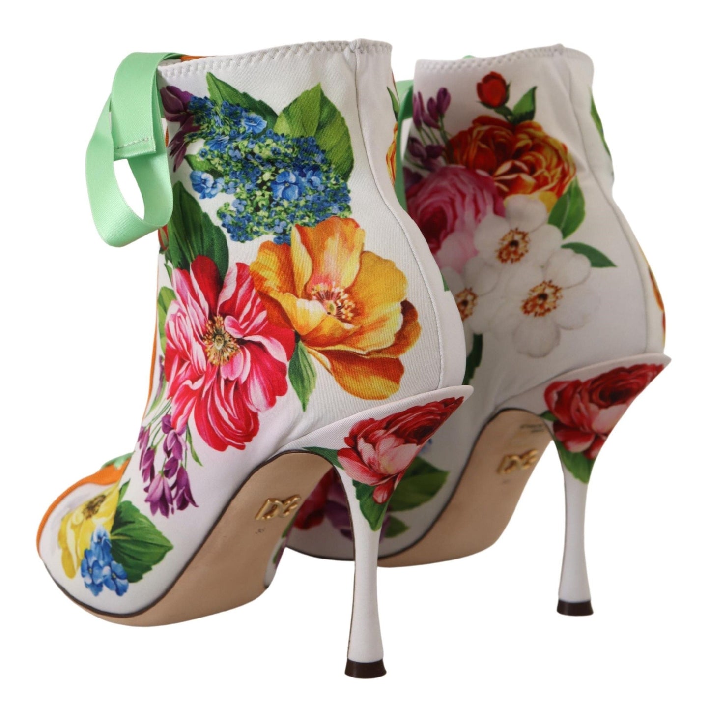 Dolce & Gabbana Stretch-Boots aus Jersey in Weiß mit floralem Print und Open Toe