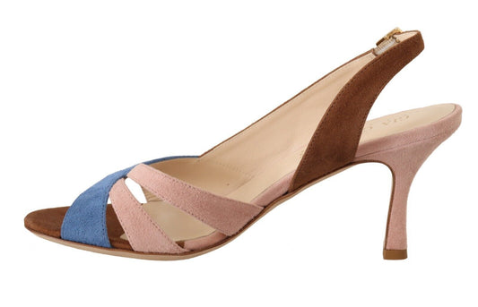 GIA Couture Slingback-Sandaletten aus Veloursleder in Multicolor