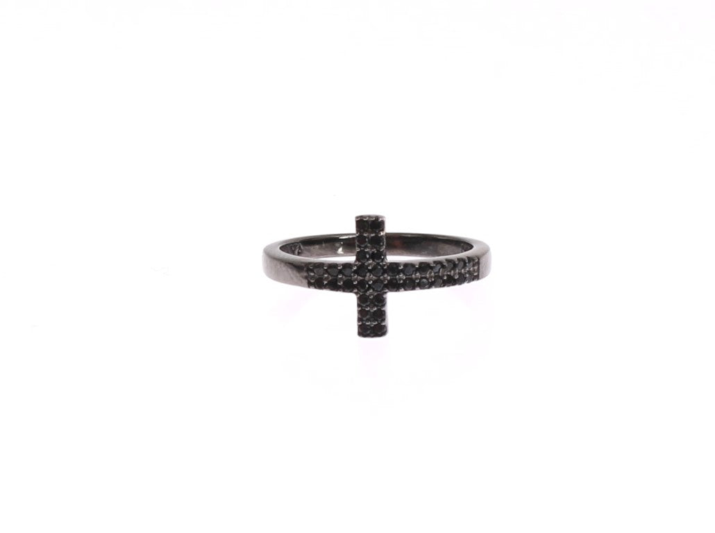 Nialaya Damen Ring aus rhodiniertem Sterlingsilber in Schwarz mit CZ-Kristallen