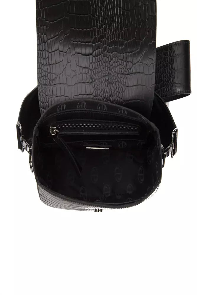 Pompei Donatella Crossbody Tasche aus Leder in Schwarz mit Kroko-Prägung