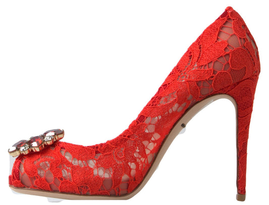 Dolce & Gabbana Taormina Spitzen-Pumps mit Kristallen in Rot