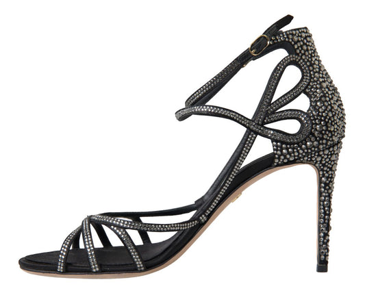 Dolce & Gabbana Keira Stiletto-Sandaletten in Schwarz und Silber mit Strass