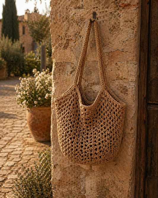 Damen Schultertasche aus Stroh – Große Sommertasche