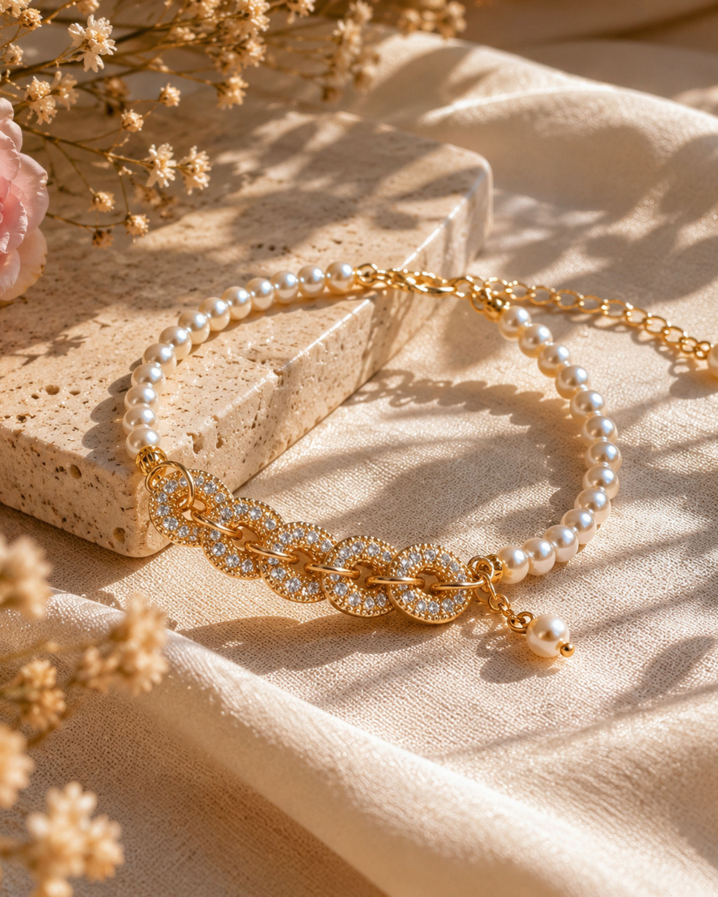 Elegantes vergoldetes Perlenarmband für Damen
