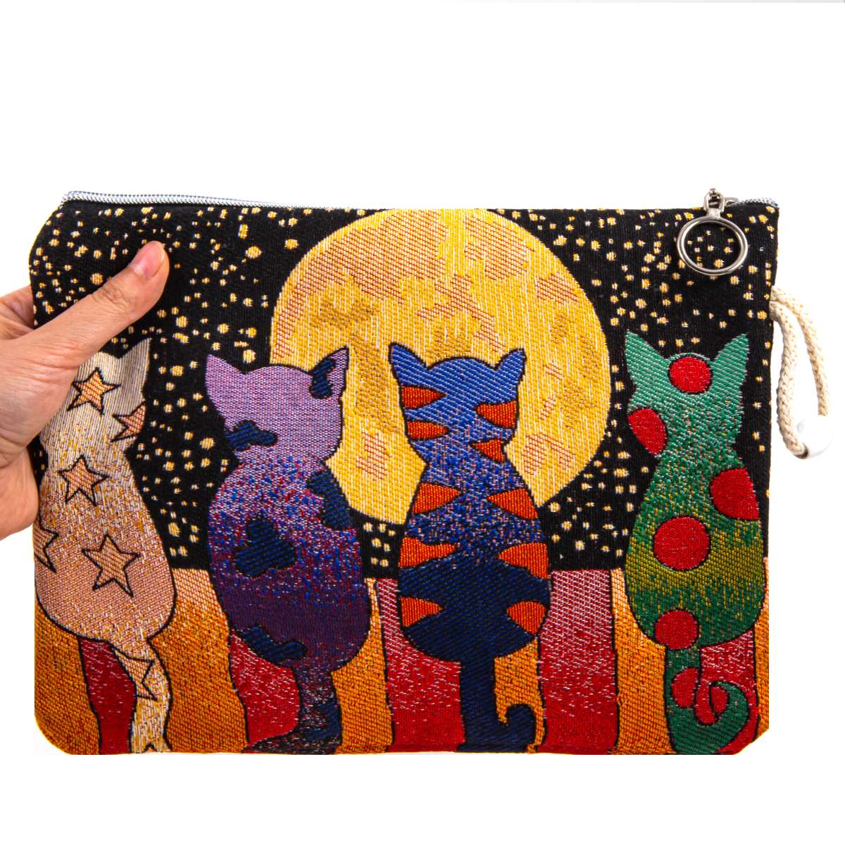 Mehrzwecktasche mit Katzenmotiv und Reißverschluss 28x20 cm