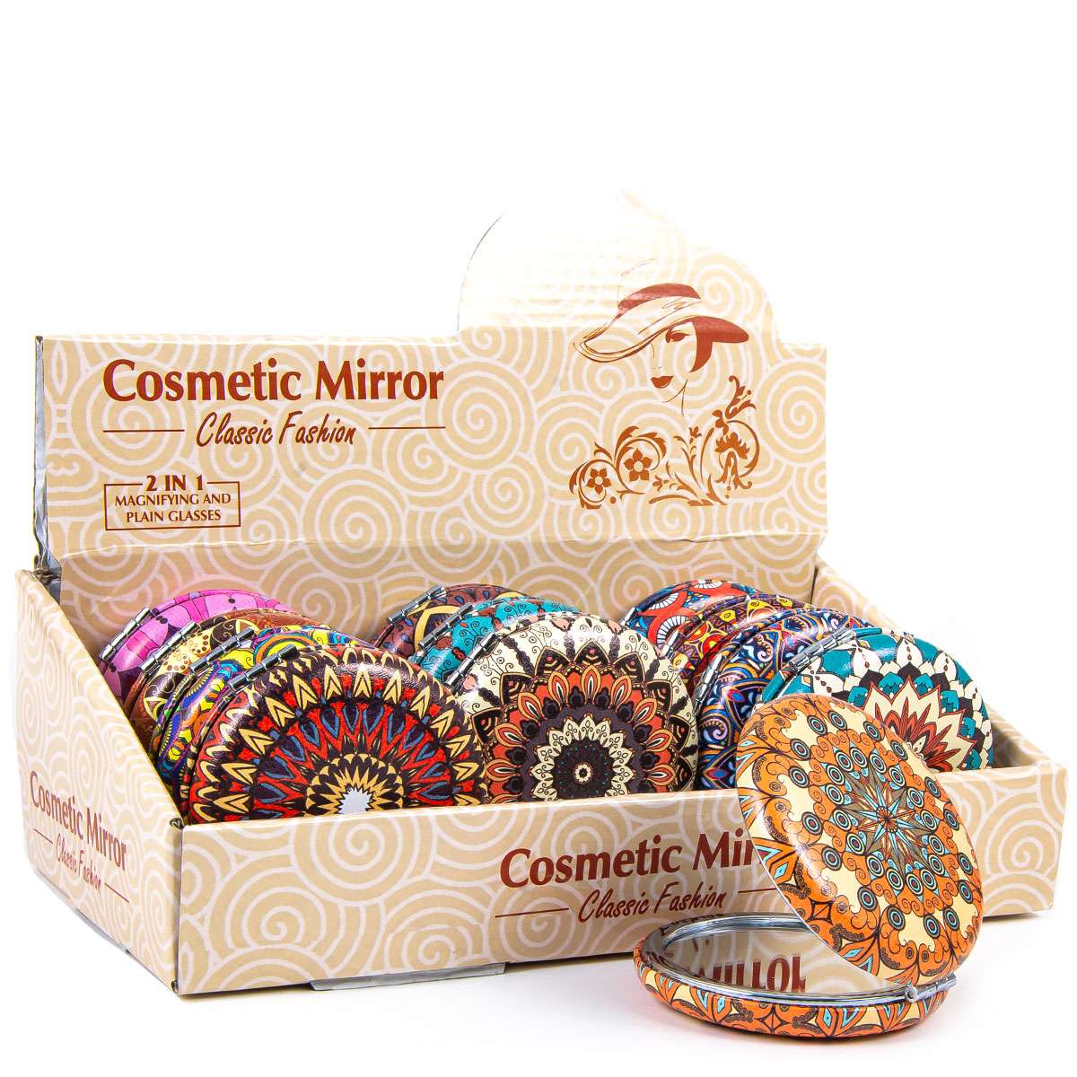 Kosmetikspiegel rund im Boho-Stil 2 - 12er-Set - 7,5 x 7,5 x 1cm