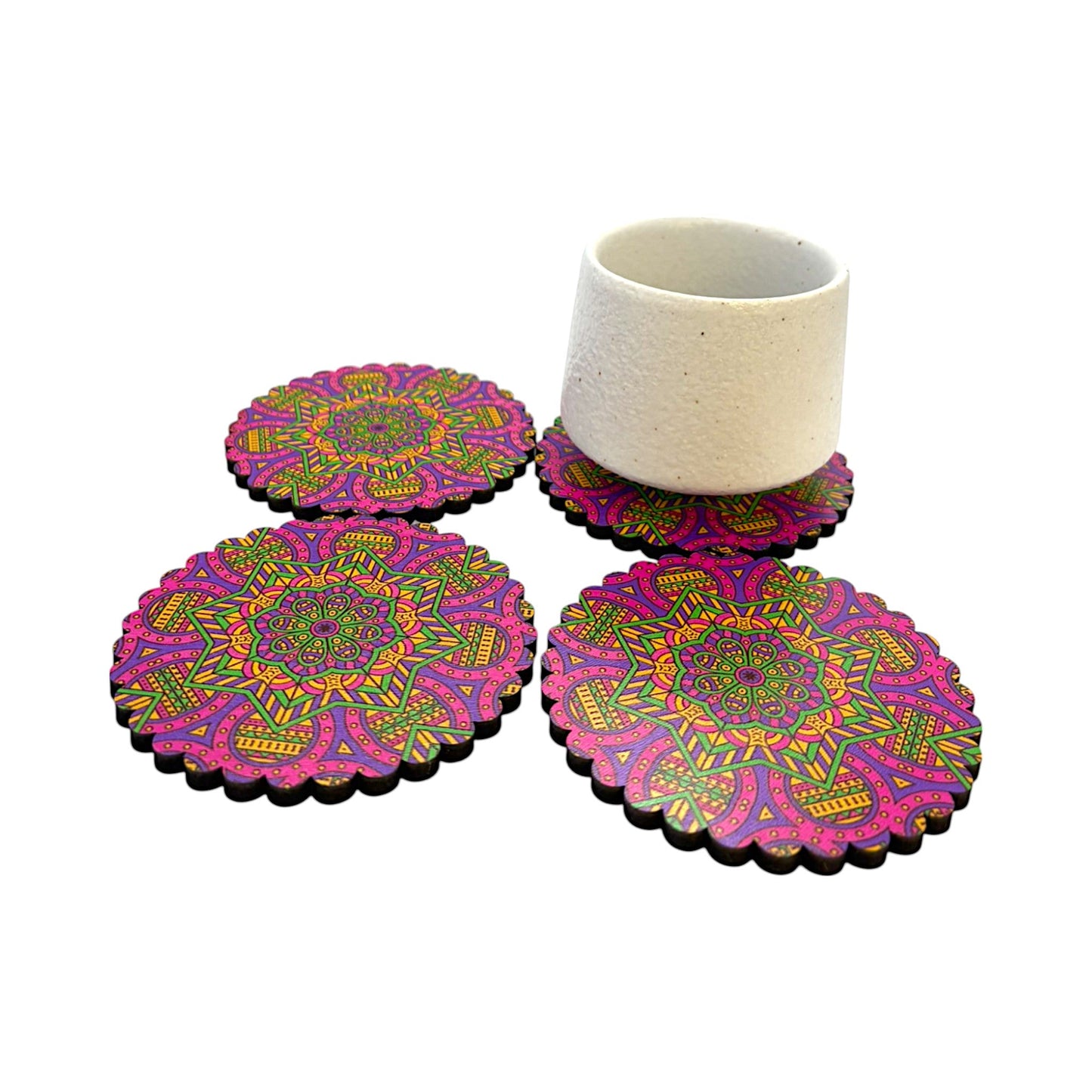 Holz-Untersetzer - 6er Set - Calendula - 9cm