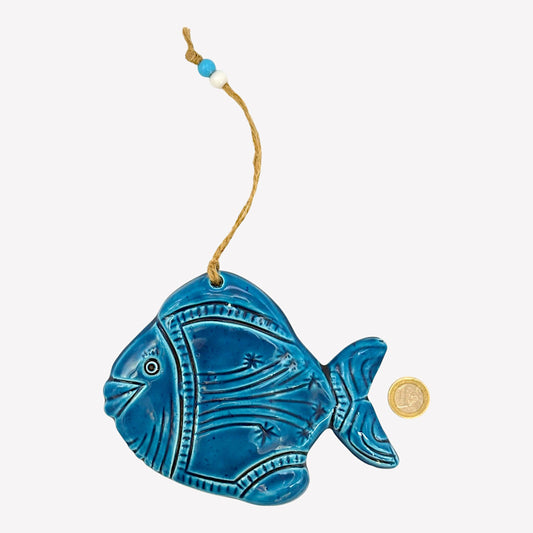 Keramik Wanddeko - Fisch - Hellblau - 16x13x2cm