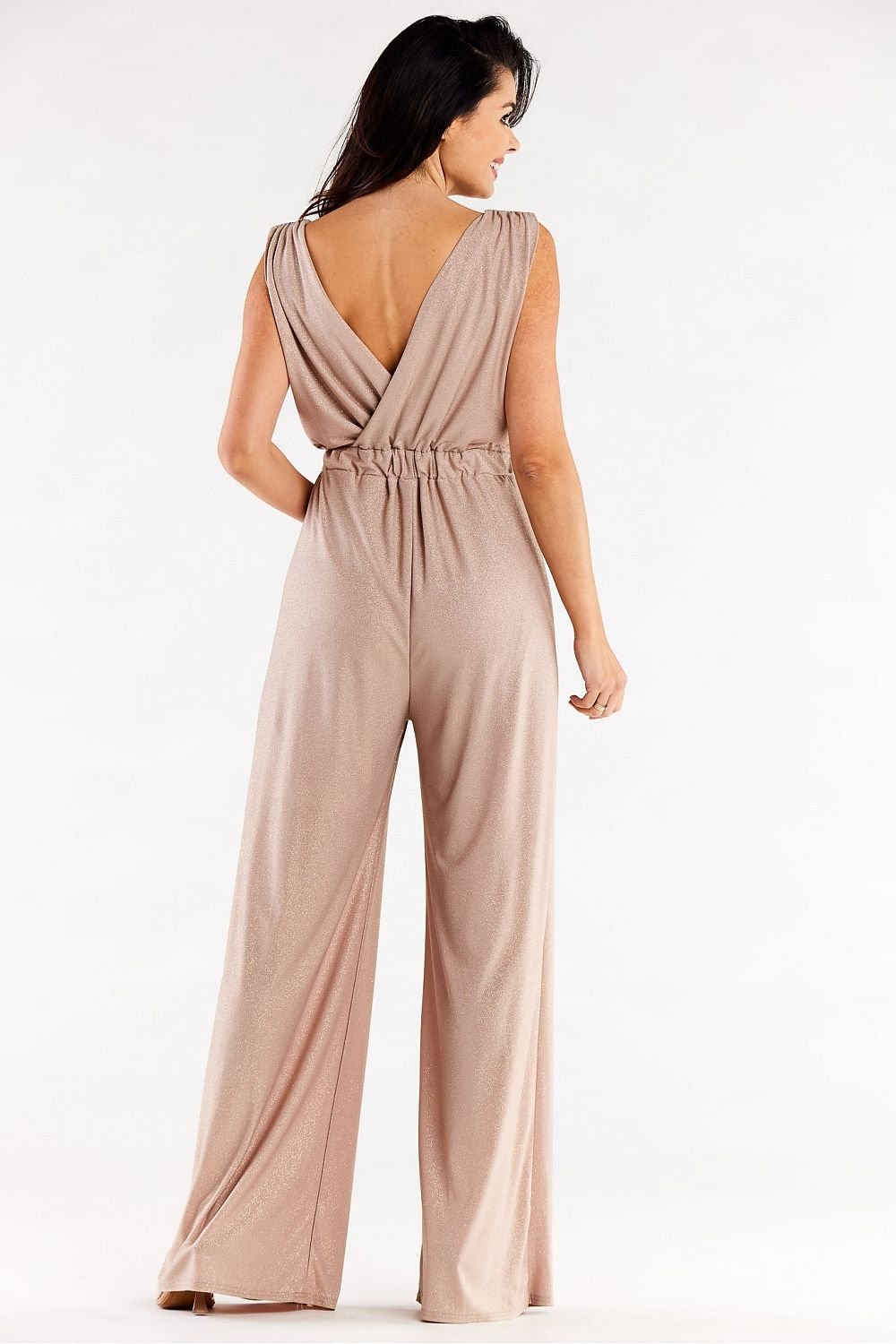 Damen Jumpsuit Elegant mit weitem Bein und V-Ausschnitt