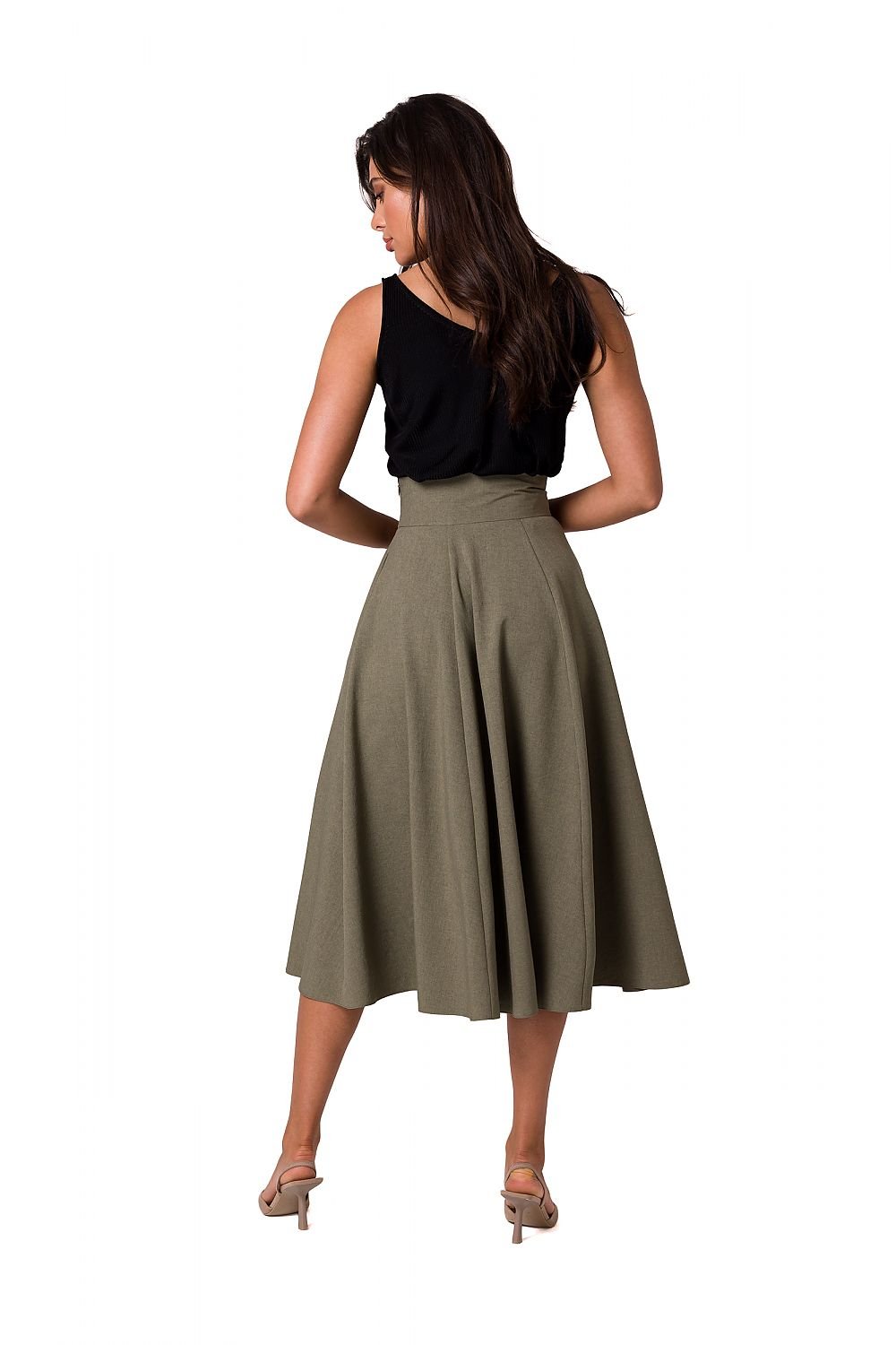 Ausgestellter Midirock mit hoher Taille und Knöpfen