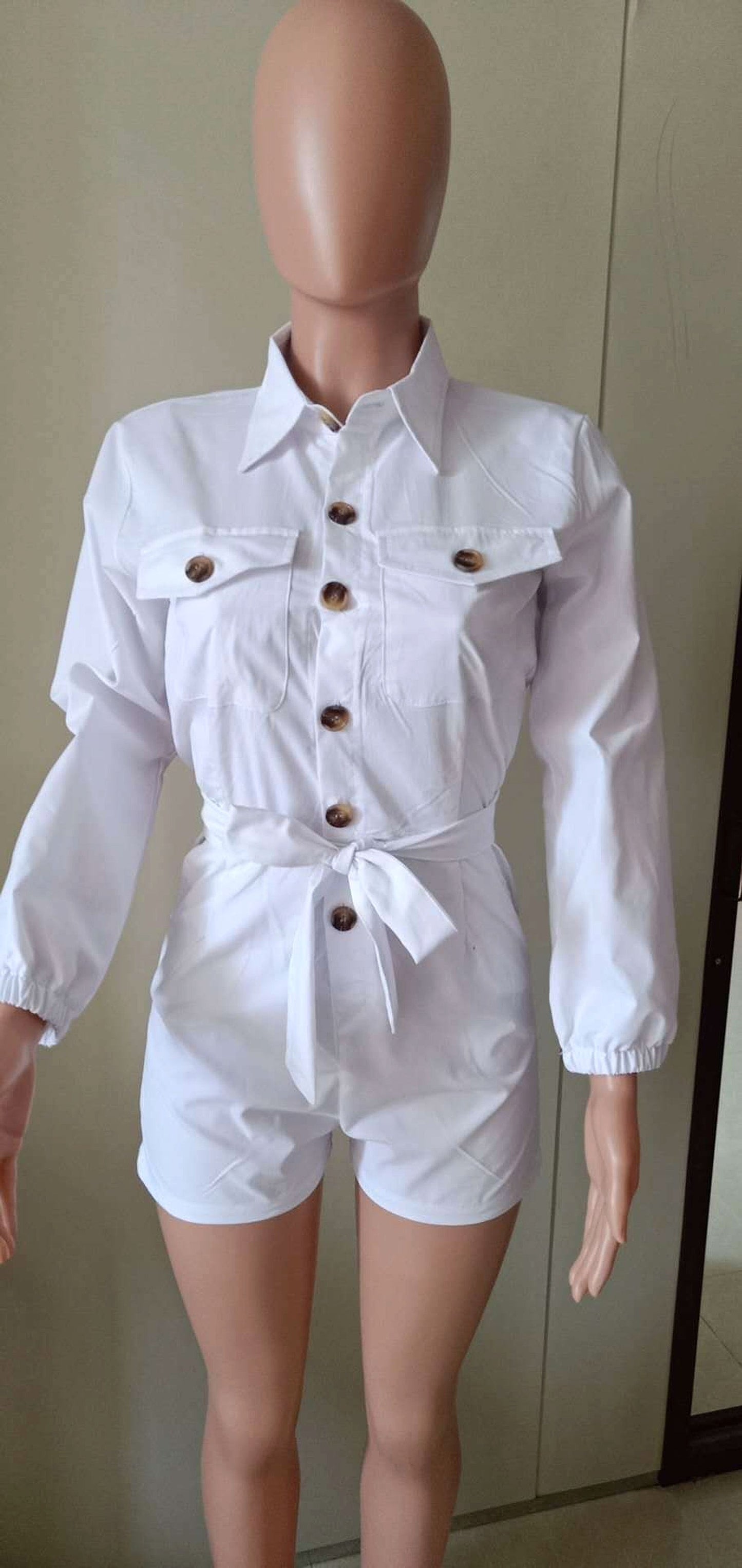 Weißer Damen Jumpsuit mit Taillengürtel