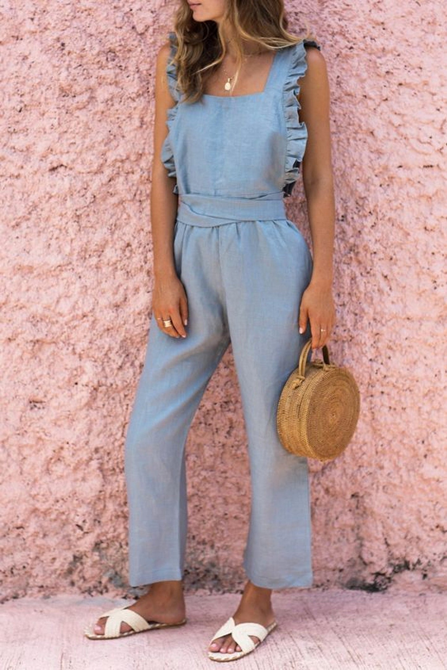 Damen Jumpsuit ärmellos mit Schnürung