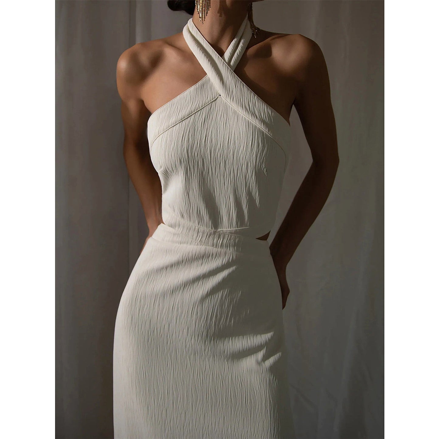 Damen Neckholder Maxikleid mit Schlitz