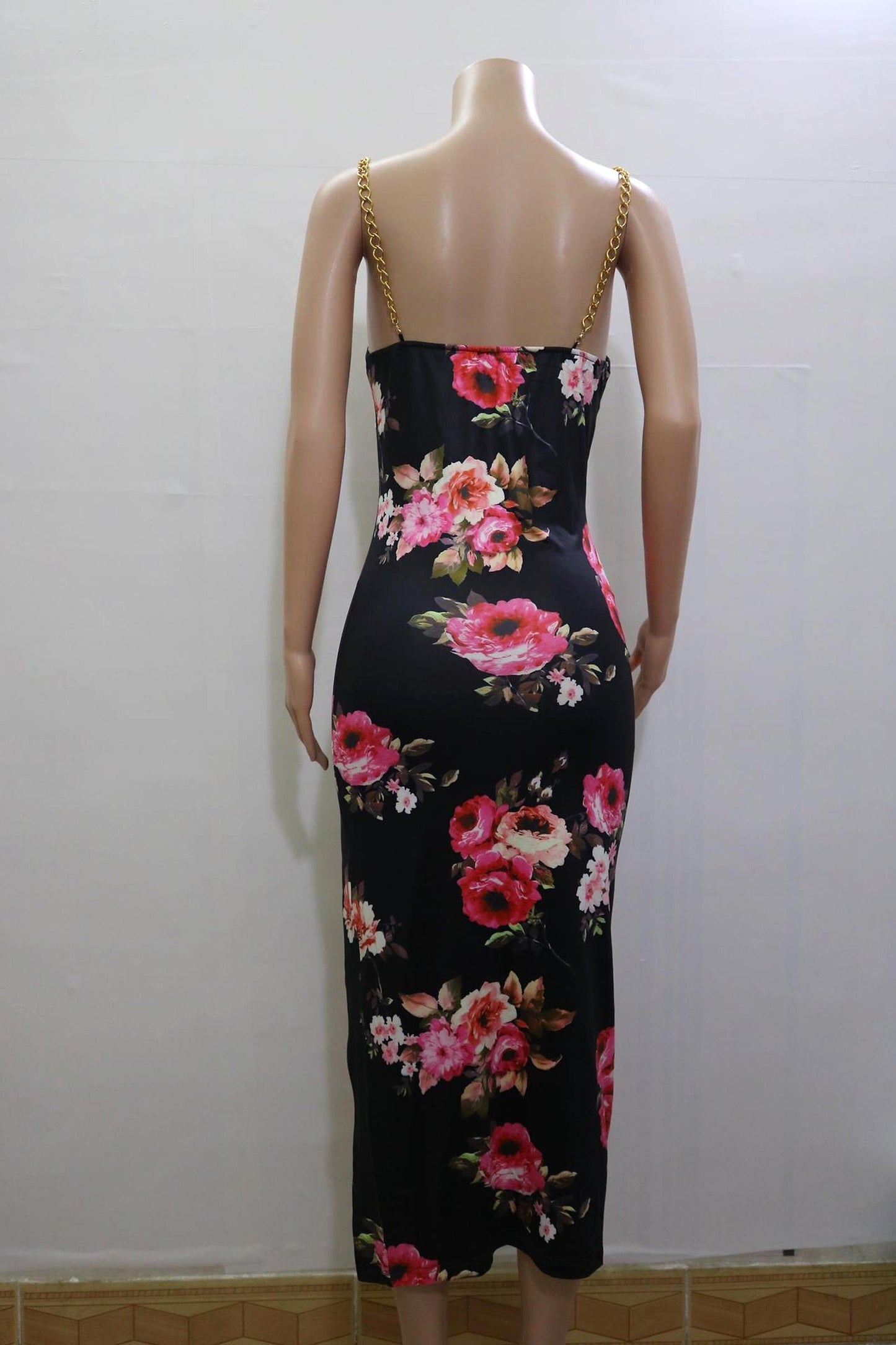 Damen Maxikleid mit Blumenmuster und Beinschlitz