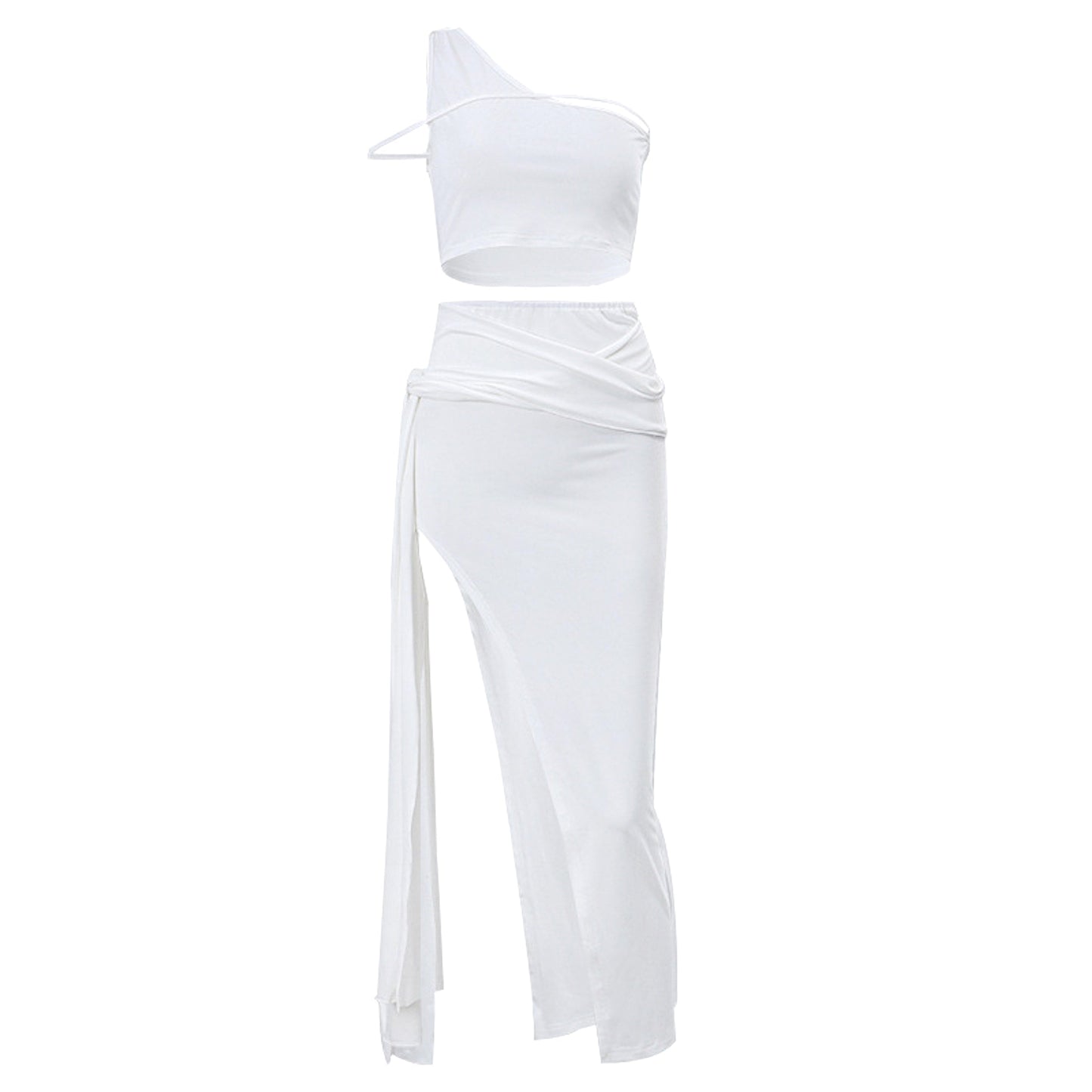 Weißes Damen Set mit Crop Top und Maxirock