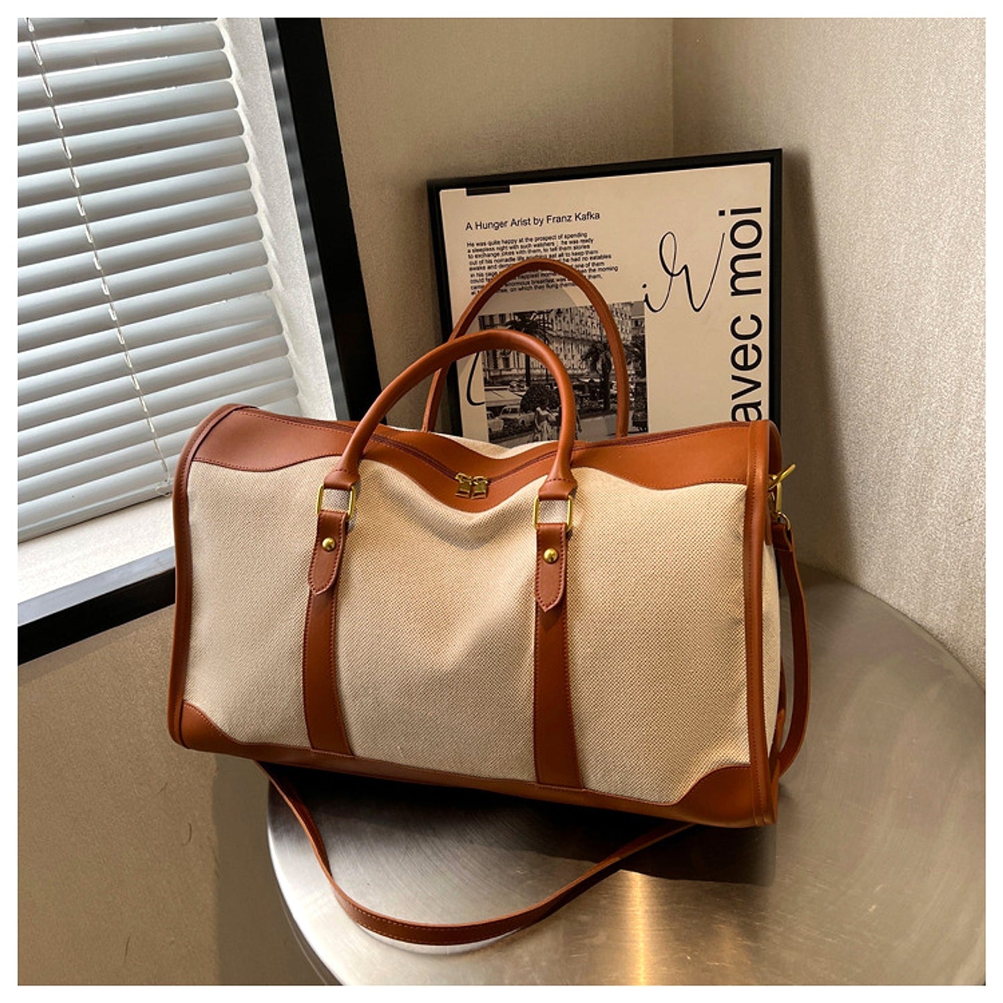 Große Canvas Reisetasche mit Schultergurt