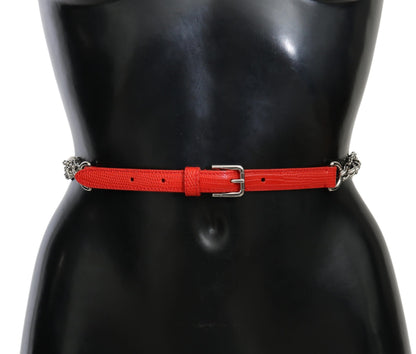 Dolce & Gabbana Taillengürtel aus Leder in Rot mit Rosenmotiv und silberfarbenen Details