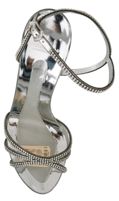 Dolce & Gabbana Sandaletten mit Knöchelriemen in Silber mit Kristallen
