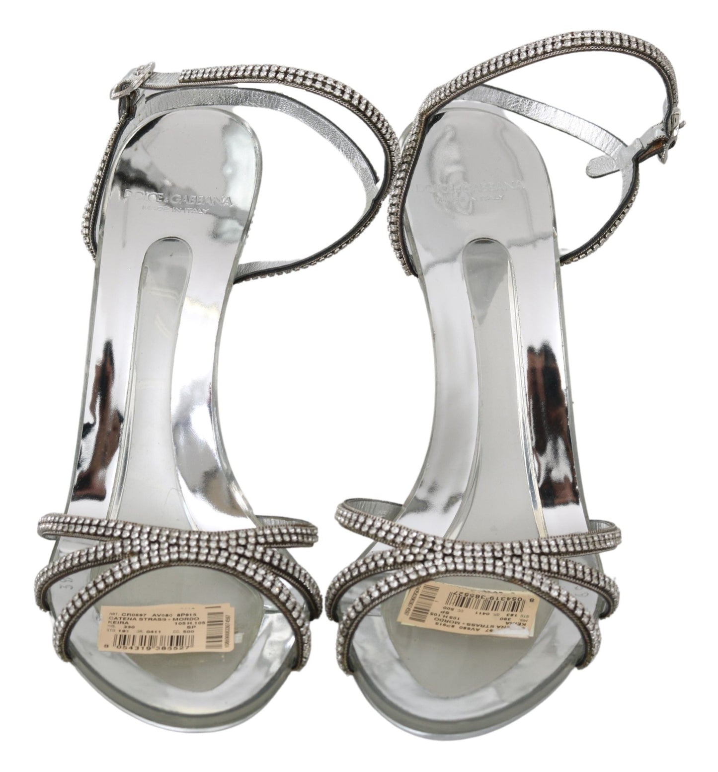 Dolce & Gabbana Sandaletten mit Knöchelriemen in Silber mit Kristallen