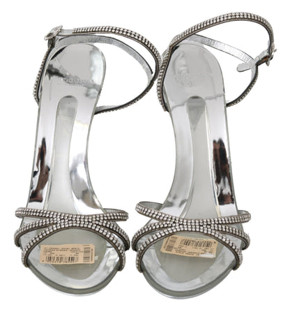 Dolce & Gabbana Sandaletten mit Knöchelriemen in Silber mit Kristallen