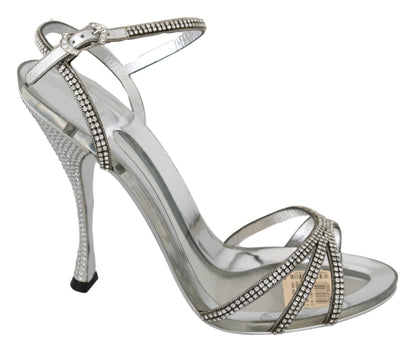 Dolce & Gabbana Sandaletten mit Knöchelriemen in Silber mit Kristallen