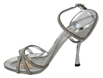 Dolce & Gabbana Sandaletten mit Knöchelriemen in Silber mit Kristallen