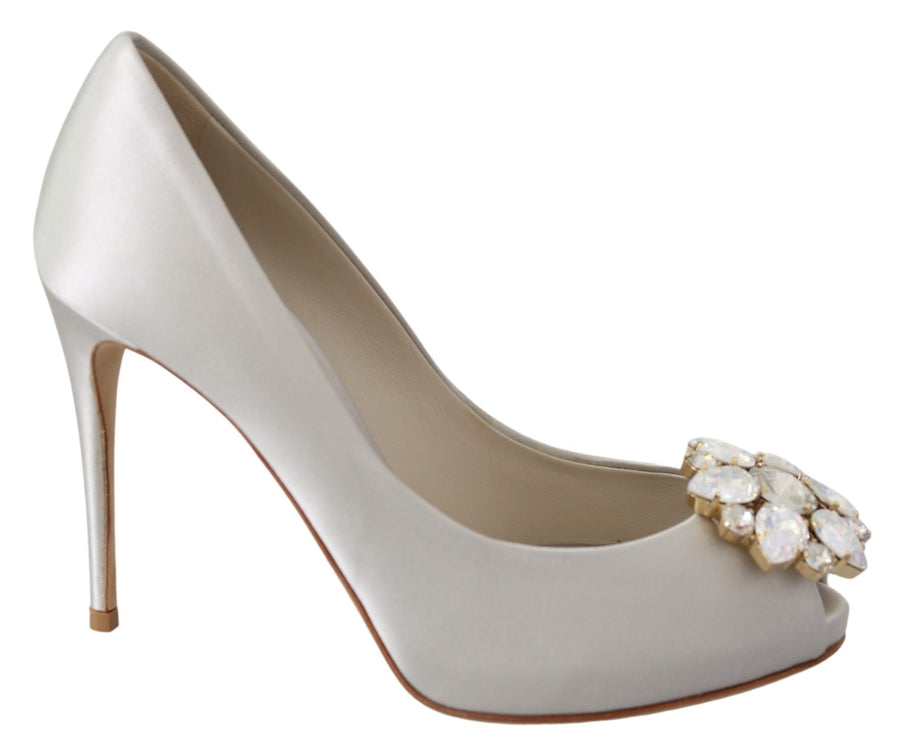 Dolce & Gabbana Pumps mit Peep Toe in Weiß mit Kristallen