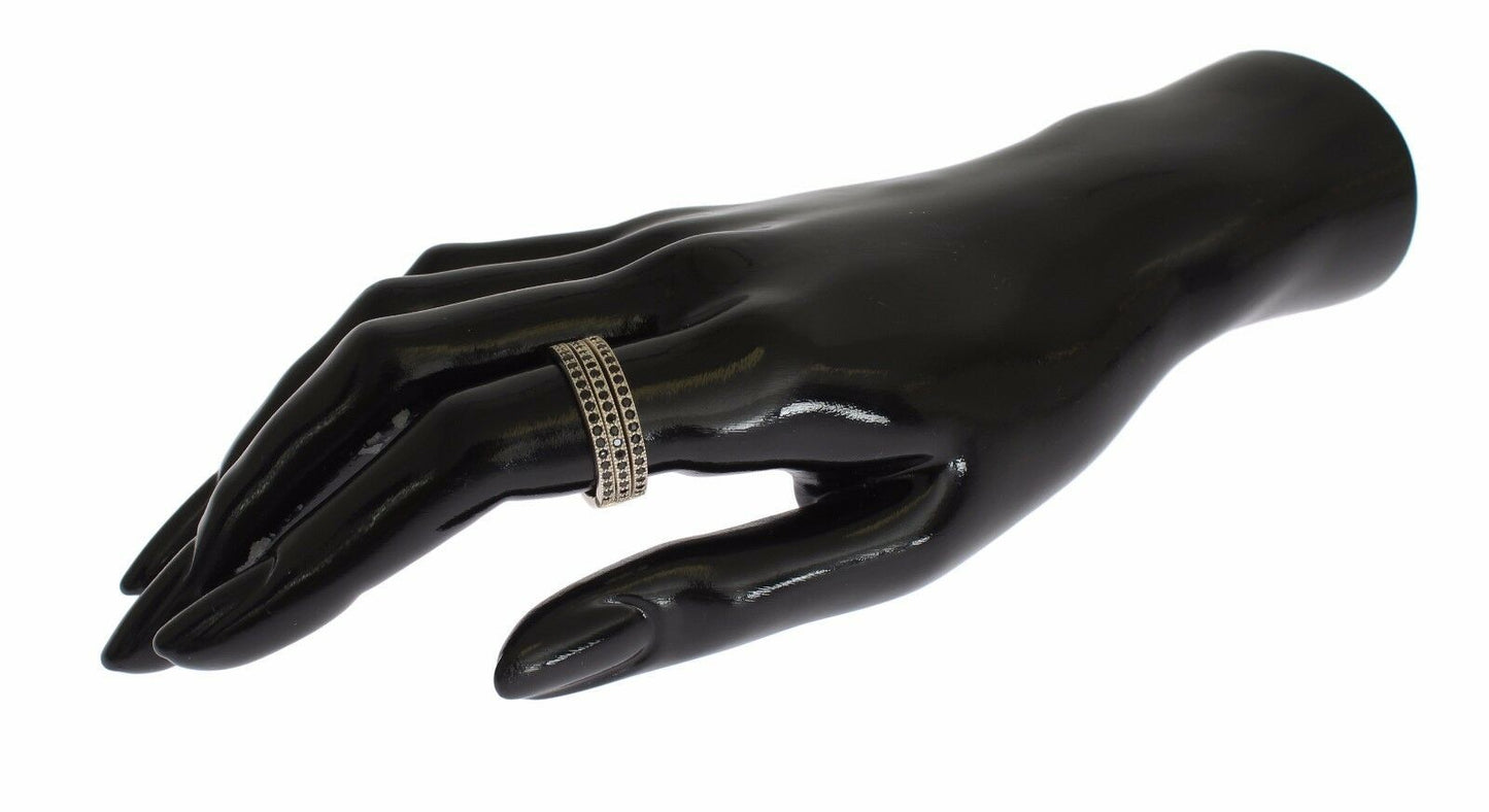 Nialaya Damen Ring aus Sterlingsilber in Silber mit schwarzen CZ-Kristallen