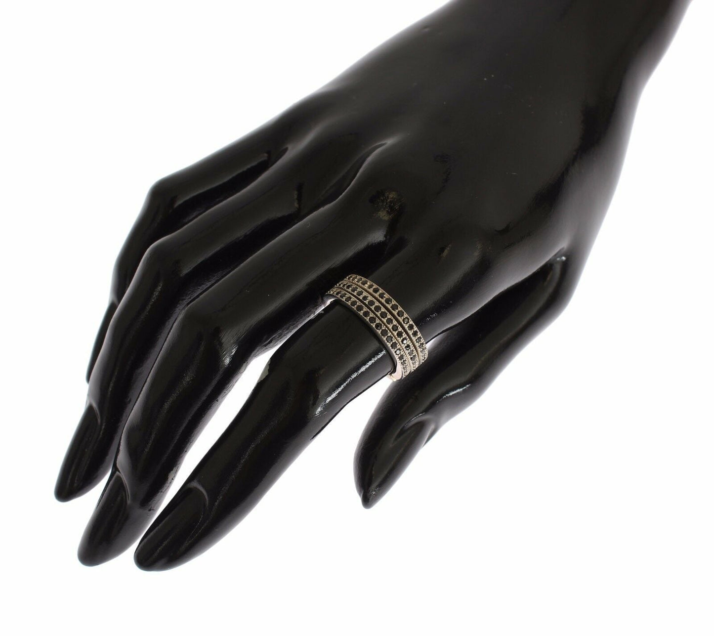 Nialaya Damen Ring aus Sterlingsilber in Silber mit schwarzen CZ-Kristallen