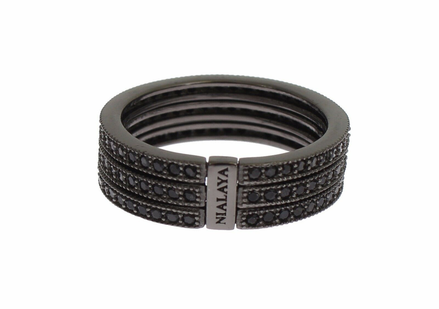 Nialaya Damen Ring aus schwarzem rhodiniertem Sterlingsilber mit CZ-Kristallen