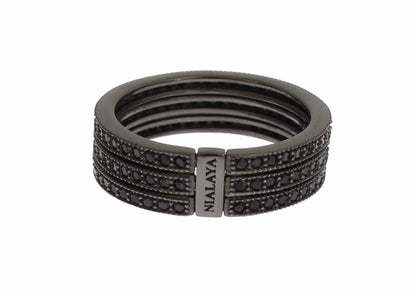 Nialaya Damen Ring aus schwarzem rhodiniertem Sterlingsilber mit CZ-Kristallen