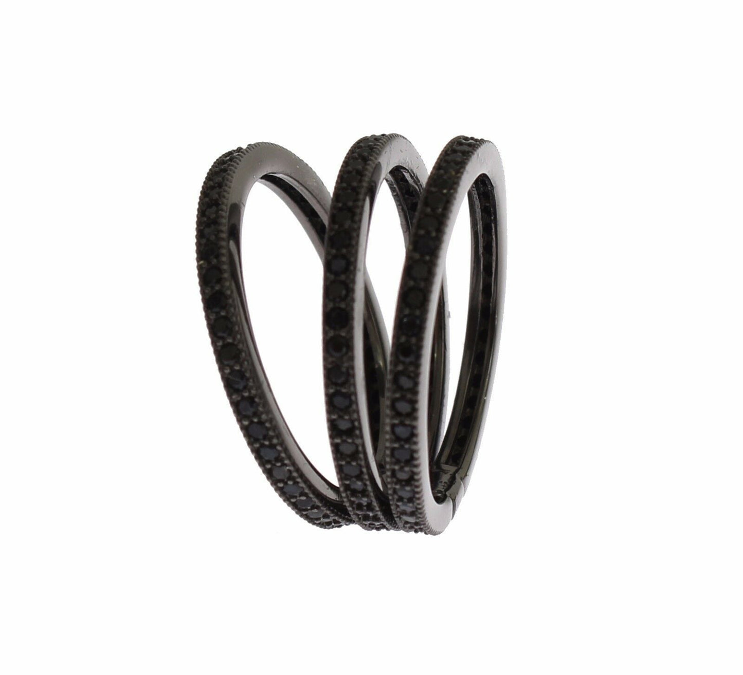 Nialaya Damen Ring aus schwarzem rhodiniertem Sterlingsilber mit CZ-Kristallen