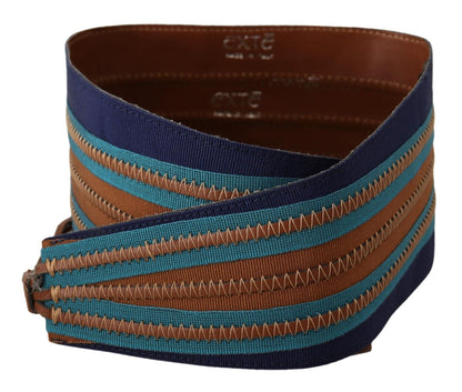 EXTE Taillengürtel aus Leder und Denim in Braun und Blau