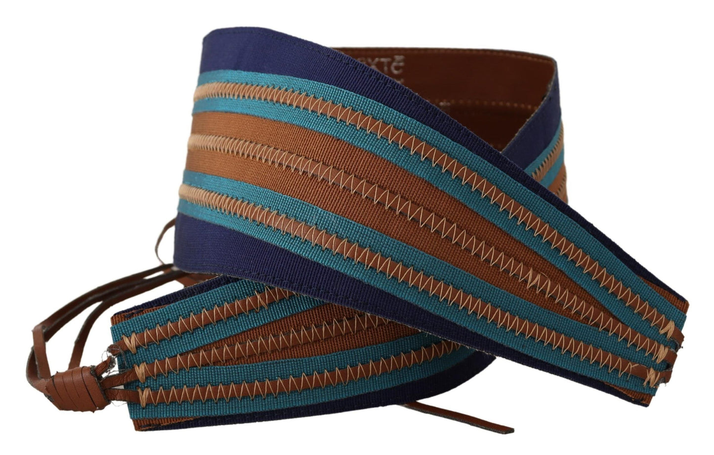 EXTE Taillengürtel aus Leder und Denim in Braun und Blau