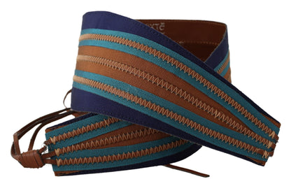 EXTE Taillengürtel aus Leder und Denim in Braun und Blau