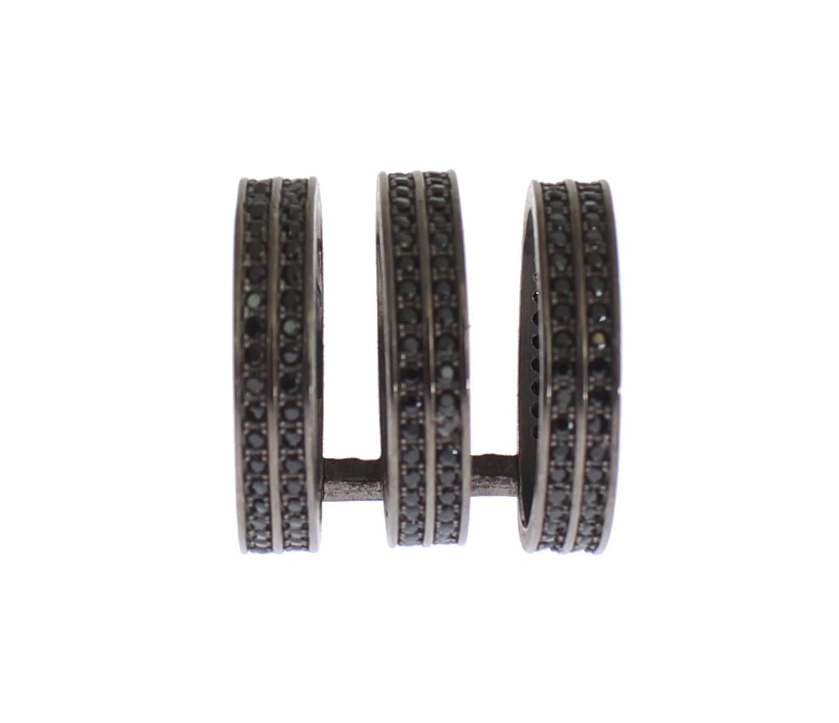 Nialaya Damen Ring aus rhodiniertem Sterlingsilber in Schwarz mit CZ-Kristallen