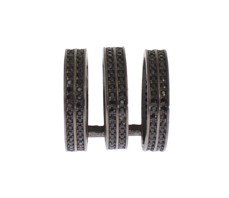 Nialaya Damen Ring aus rhodiniertem Sterlingsilber in Schwarz mit CZ-Kristallen