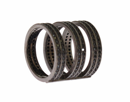 Nialaya Damen Ring aus rhodiniertem Sterlingsilber in Schwarz mit CZ-Kristallen