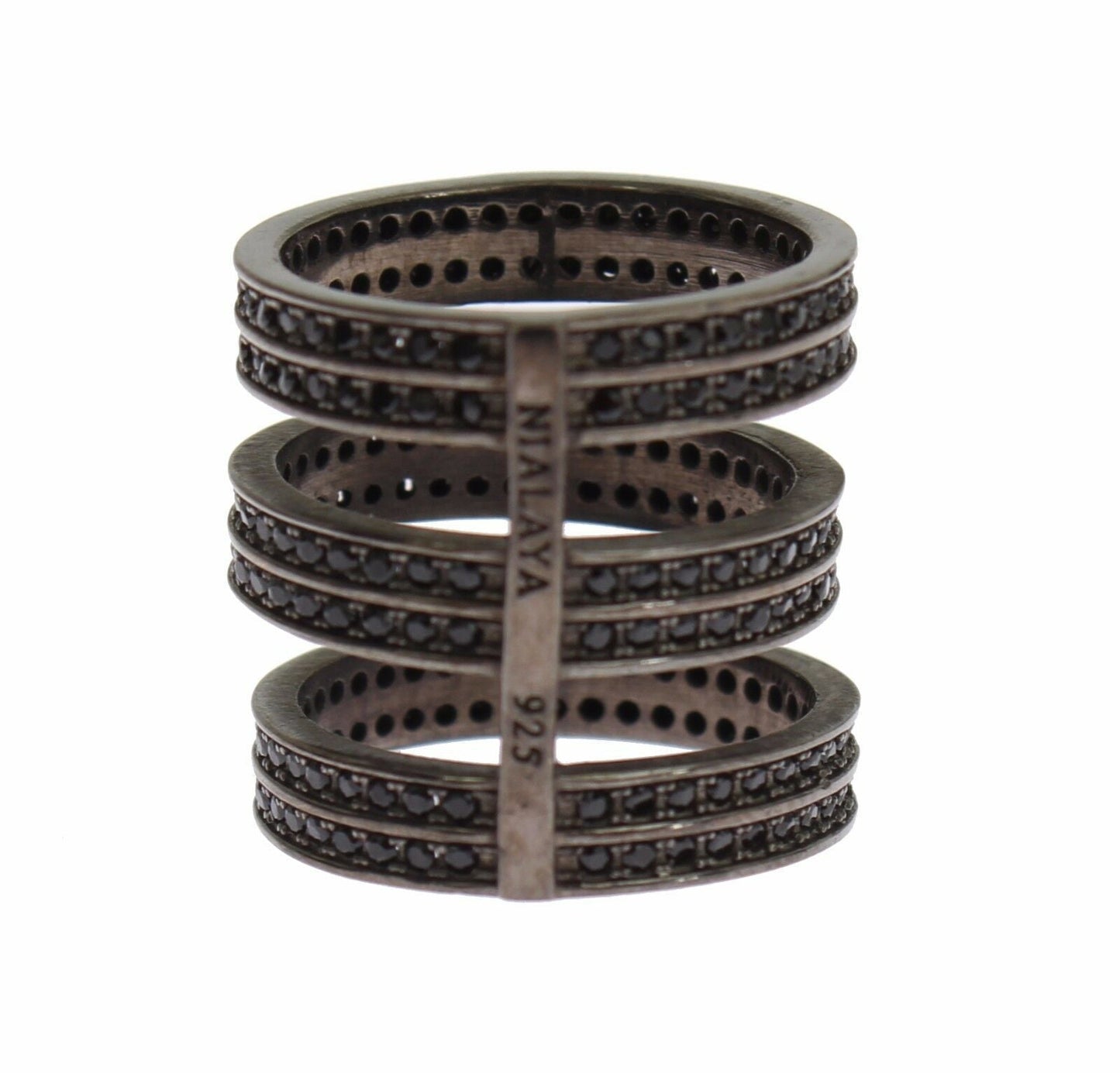 Nialaya Damen Ring aus rhodiniertem Sterlingsilber in Schwarz mit CZ-Kristallen