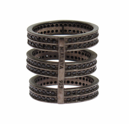 Nialaya Damen Ring aus rhodiniertem Sterlingsilber in Schwarz mit CZ-Kristallen
