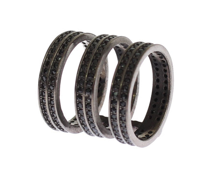 Nialaya Damen Ring aus rhodiniertem Sterlingsilber in Schwarz mit CZ-Kristallen