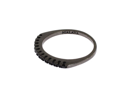 Nialaya Damen Ring aus Sterlingsilber in Schwarz mit CZ-Kristallen