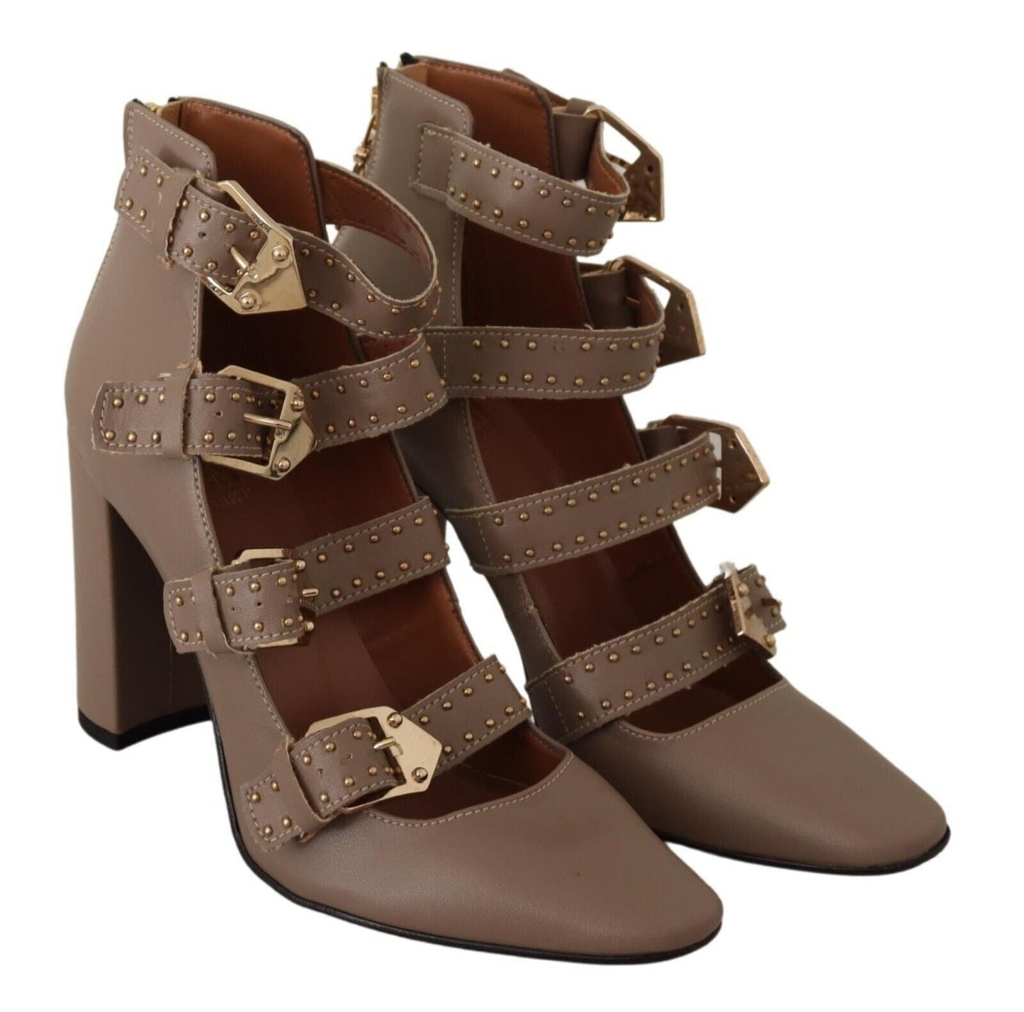My Twin Heels Pumps aus Leder in Braun mit Blockabsatz