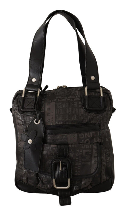 Wayfarer Damen Handtasche Stoff Schwarz Grau