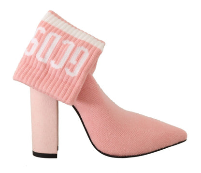 GCDS Damen Ankle Boots aus Veloursleder in Pink mit Logo-Socke