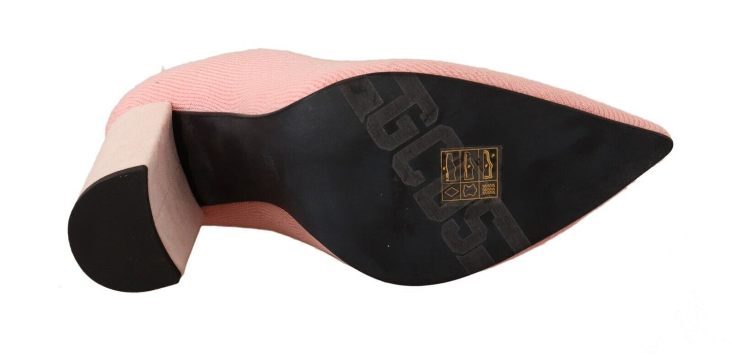 GCDS Damen Ankle Boots aus Veloursleder in Pink mit Logo-Socke