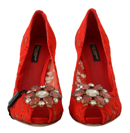 Dolce & Gabbana Pumps Taormina aus Spitze in Rot mit Kristallen
