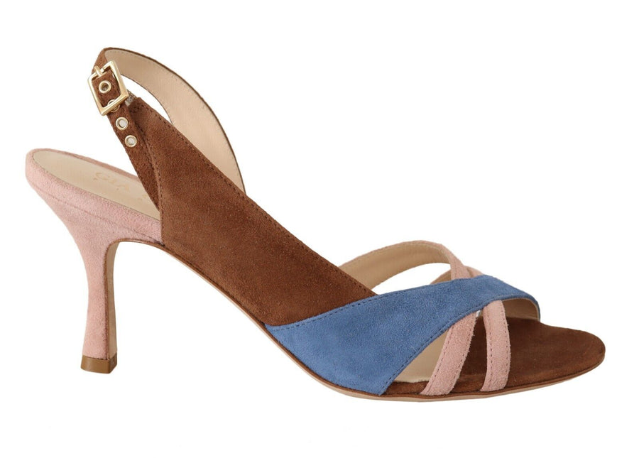 GIA Couture Slingback-Sandaletten aus Veloursleder in Multicolor